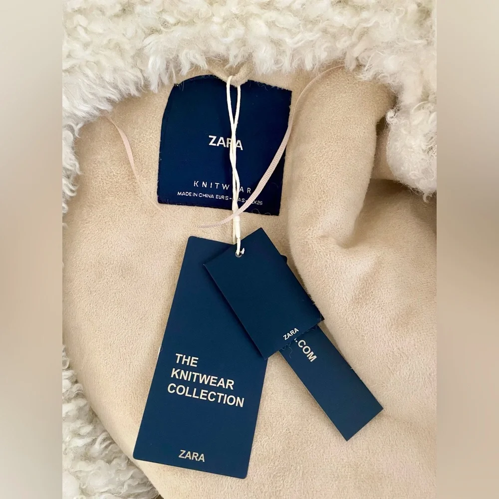 NWT Zara white textured curly knit teddy coat S - Picture 8 of 9